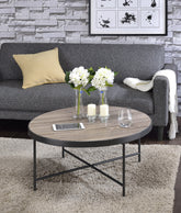 Bage Round Wood Top Coffee Table in Weathered Gray Oak